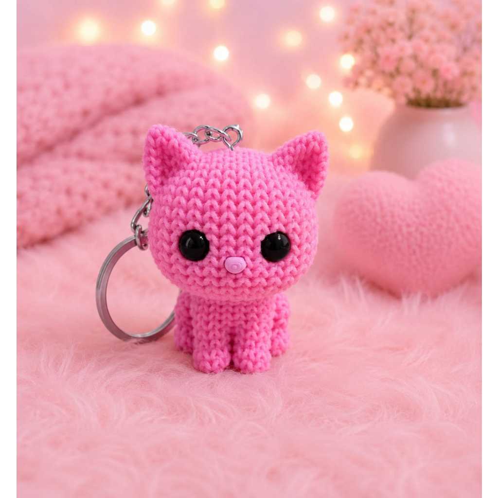 Chaveiro Gatinho 3D Estilo Crochê – 5 cm