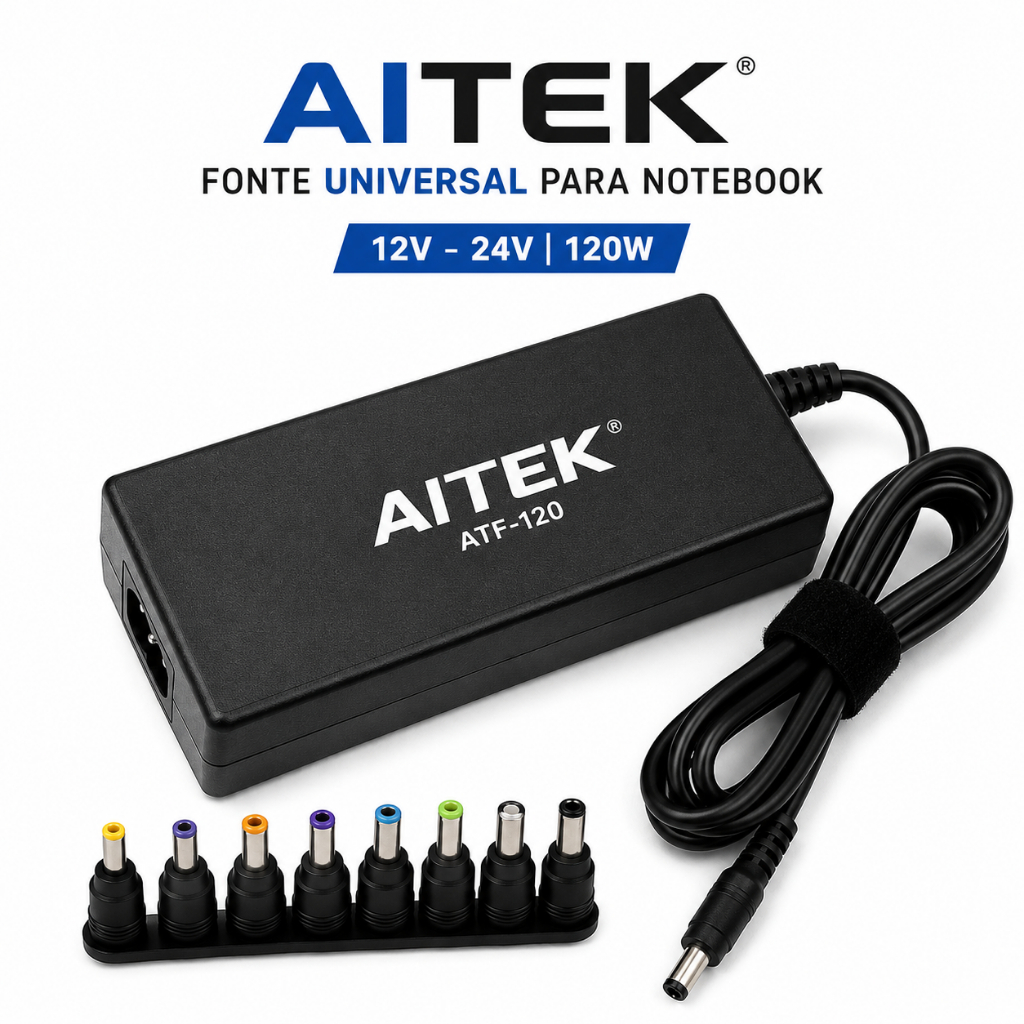 Fonte Carregador Universal para Notebook 120W 8 Pontas 12V a 24V Bivolt
