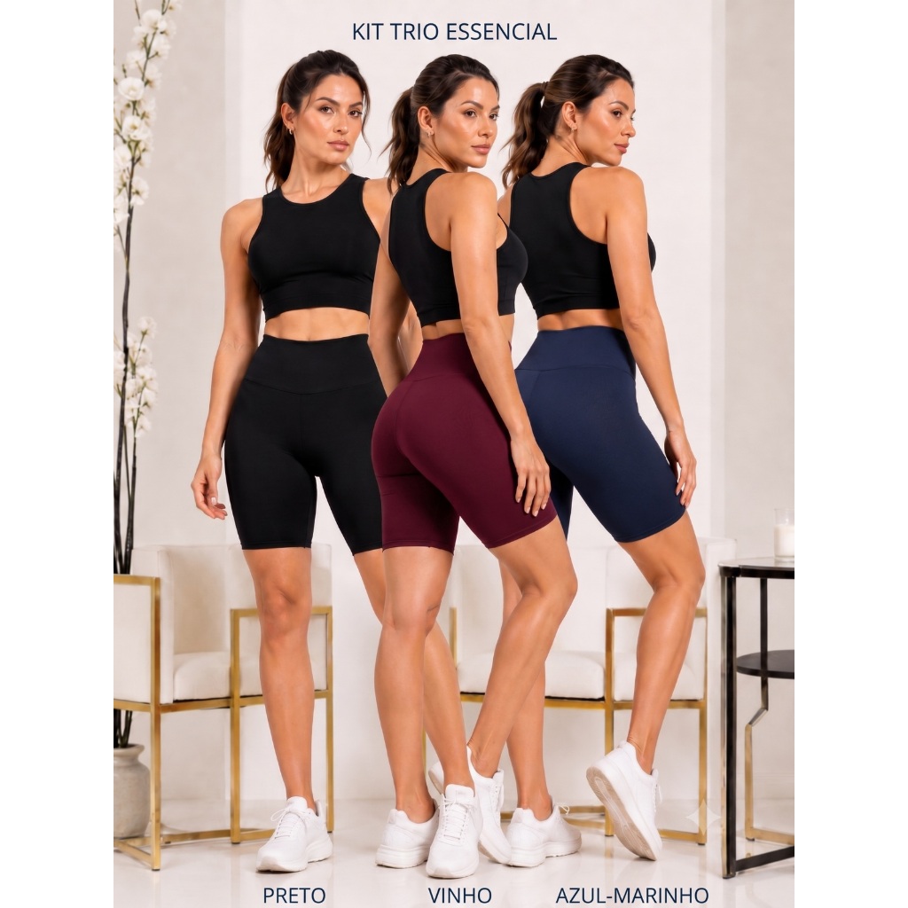 Kit 3 Bermuda Legging Feminino Fitness Academia Ginástica Ioga e Caminhada até GG
