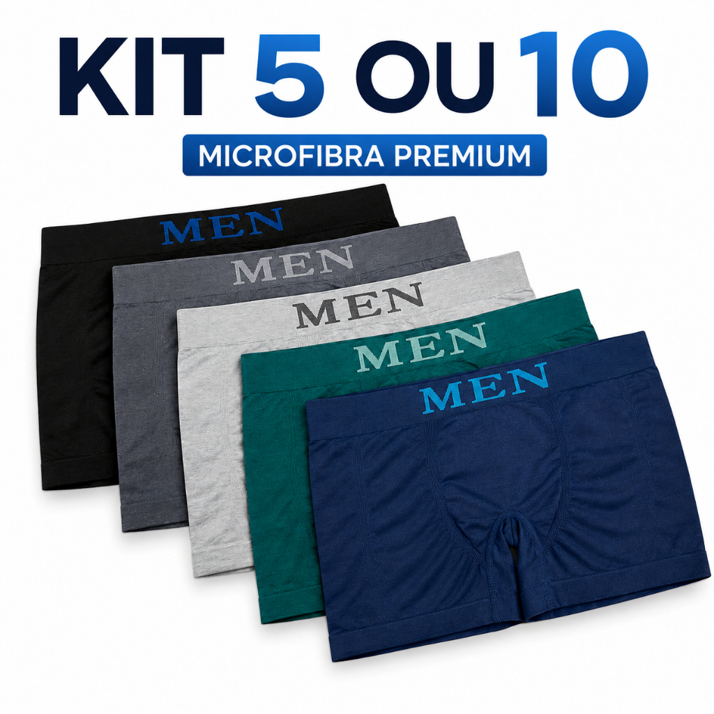 Kit com 10 Cuecas Boxer Adulto Sem Costura Masculina Conforto Premium ou Com 5
