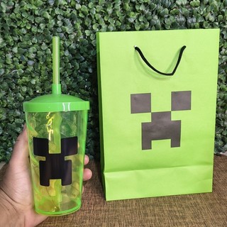kit sacola e copo canudo minecraft 10/40 unidades