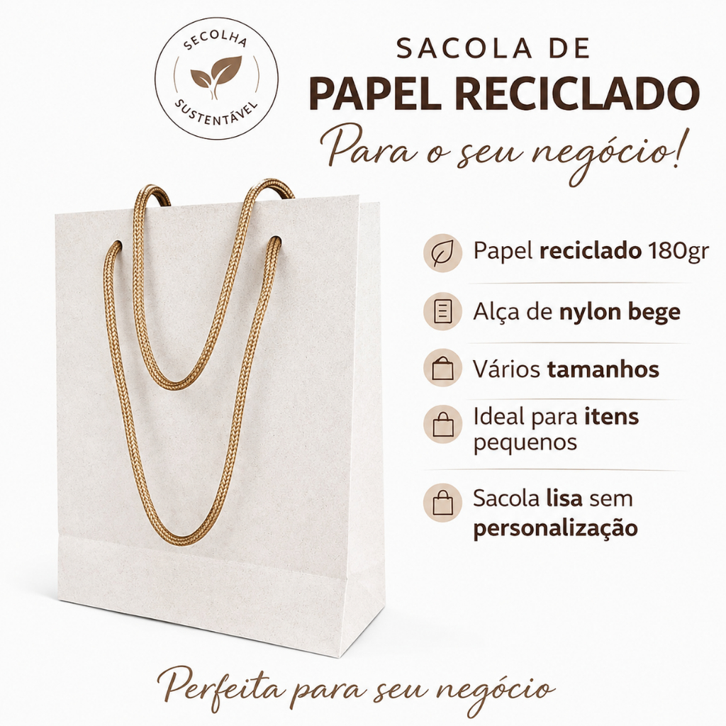 Sacola de Papel Alça Bege / 50 und