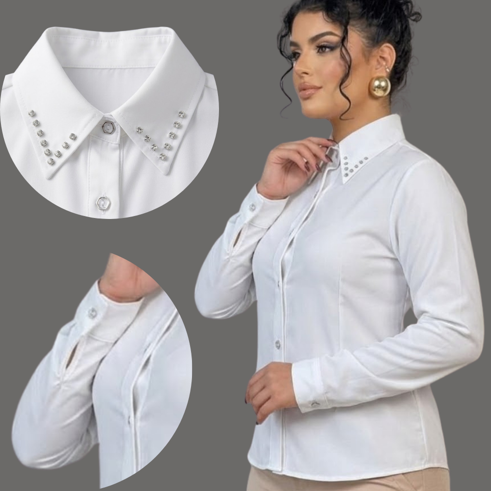 Blusa Feminina Camisa Feminina Social Manga Longa Elegante Camisa de Botão Premium Trabalho Casual elegante slim