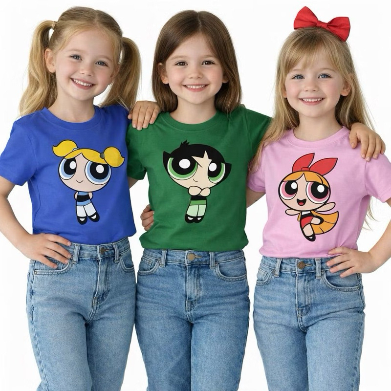 Kit 3 Camiseta Infantil Desenho Meninas Super Poderosas Blusinha 100% Algodão Moda Kids