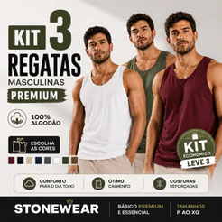 Kit 3 Regata Masculina Premium Stonewear