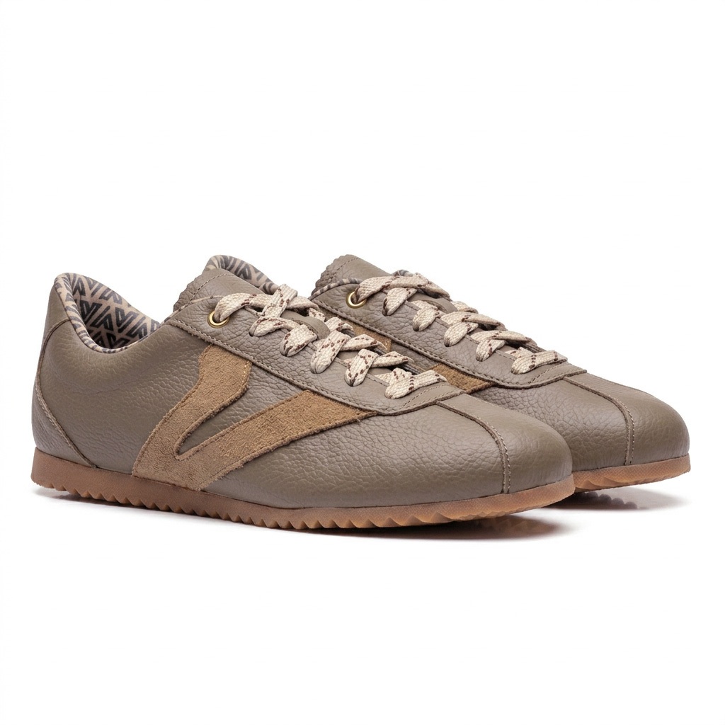Tênis Feminino Couro Legítimo Naomi Areia Casual Vittal Clássico Retrô Leve Confortavel