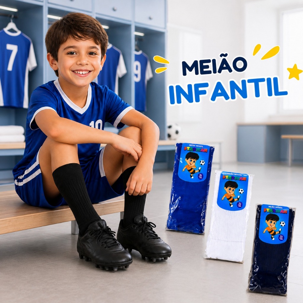 Meião de Futebol Infantil Juvenil Esportivo Futsal Cano Longo Alta 25 ao 36