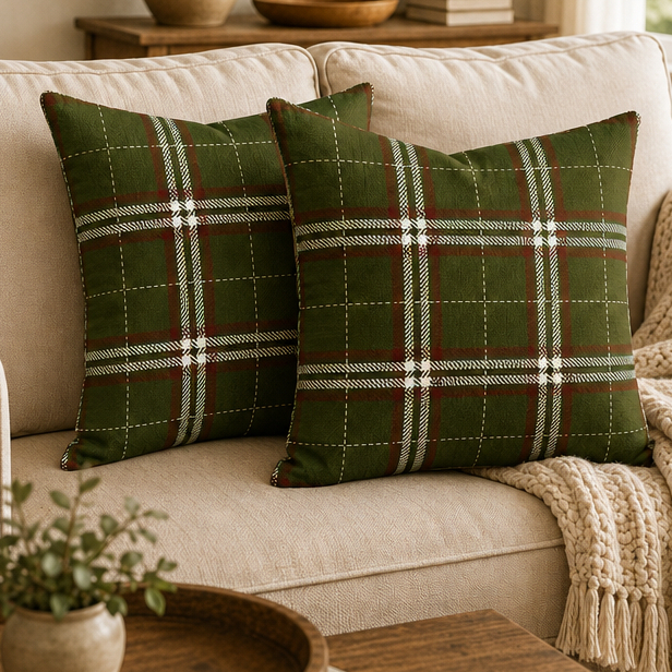 Kit 2 capas de almofada xadrez linho 43x43cm decorativo casa sofa poltrona cama luxo Natalina Natal
