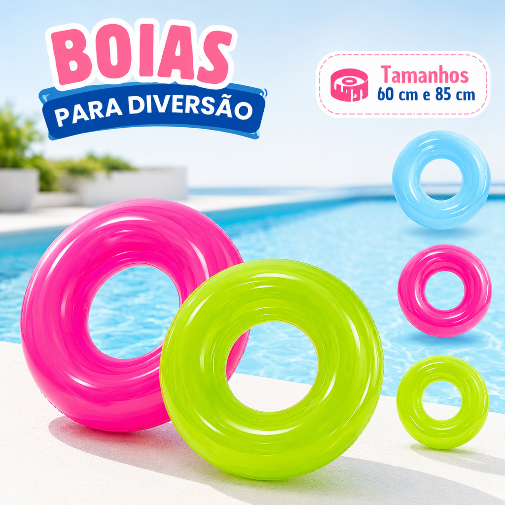 Boia Cintura Neon 85/60 cm Cim Redonda Pool Party Transparente Praia Piscina