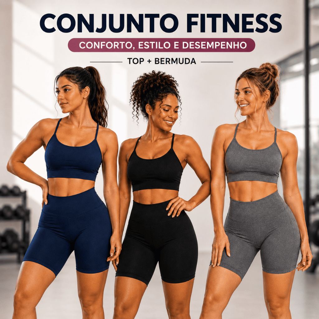 Conjunto Academia Top Alça Short Feminino Fitness Zero Transparência Legging Premium