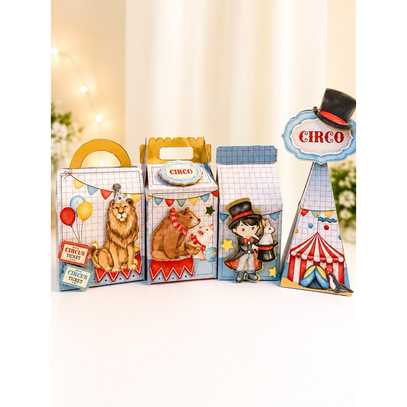 Kit 20 Caixinhas Personalizadas Circo Luxo 3D | Festa Infantil | Lembrancinhas Personalizadas