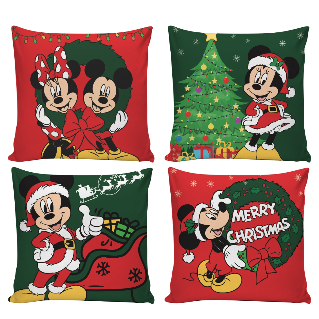 Kit 4 Capas de Almofada Personalizada Natal Mundo Da Disney Feliz Natal Decorativo 45x45 Quarto Cama Sala Sofá