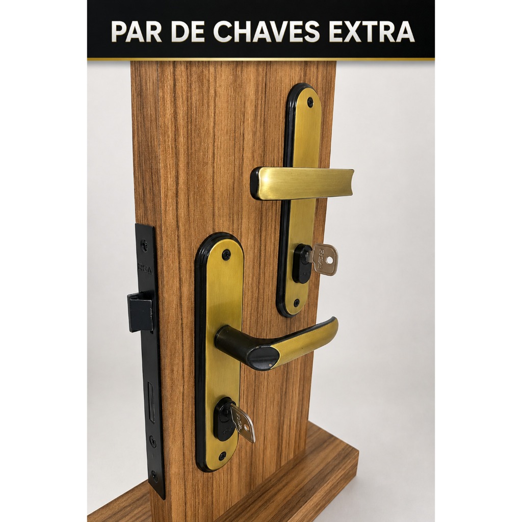 Fechadura Externa de Embutir R.G.A. com Maçaneta + Par de Chaves Extra para Porta de Madeira