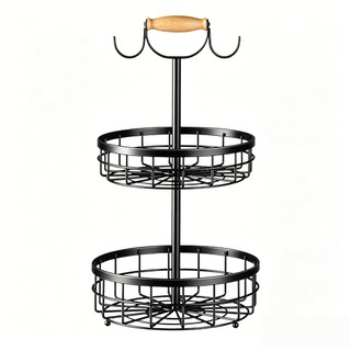 Fruteira Aramada Para Mesa Resistente 2 Andares Cesto Organizador de Frutas Legumes Metal Preta