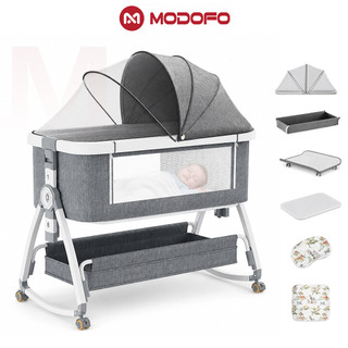 Berço Portátil Moisés 7 em 1 Co-Bed para Bebê com Balanço, Mosquiteiro, Trocador, Cesto e Altura Regulável Kiumo