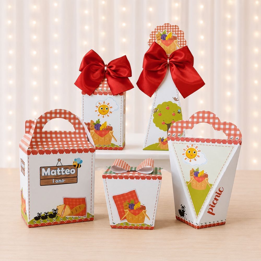 Kit Festa PicNic Vermelho Lembrancinhas Aniversário Caixinhas Personalizadas Papelaria
