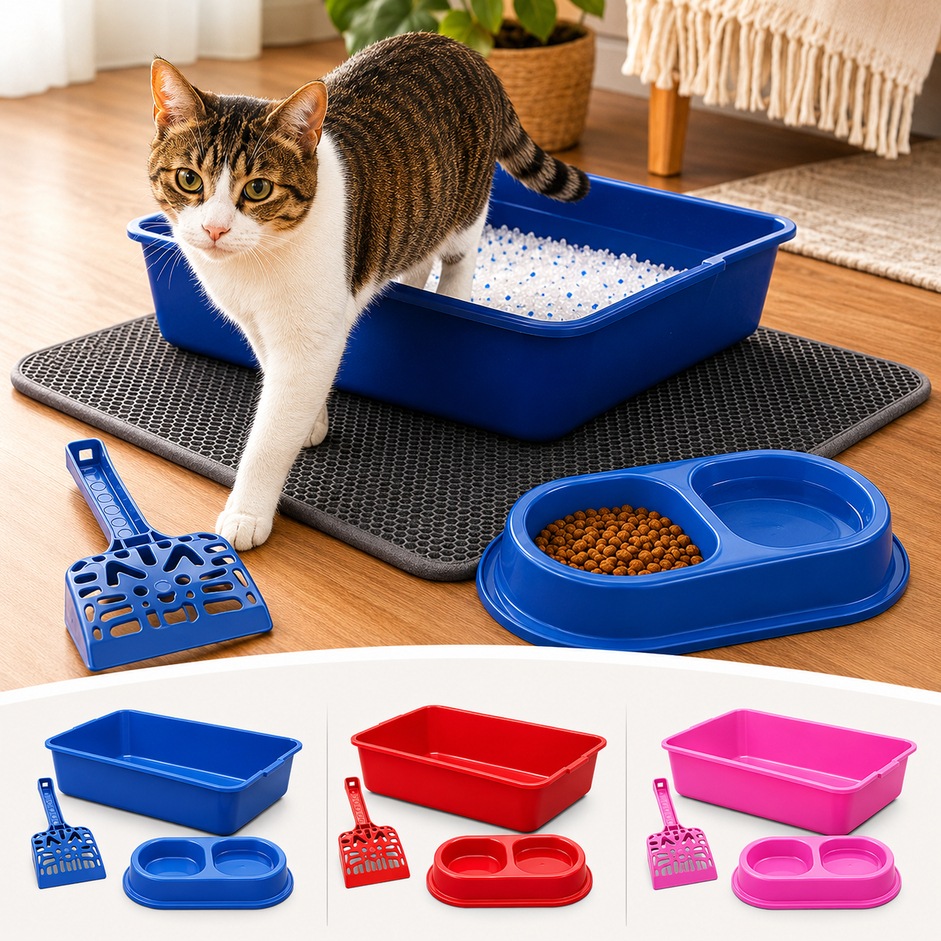 Caixa De Areia Para Gatos Bandeja Com Pá Comedouro/Bebedouro Funcat