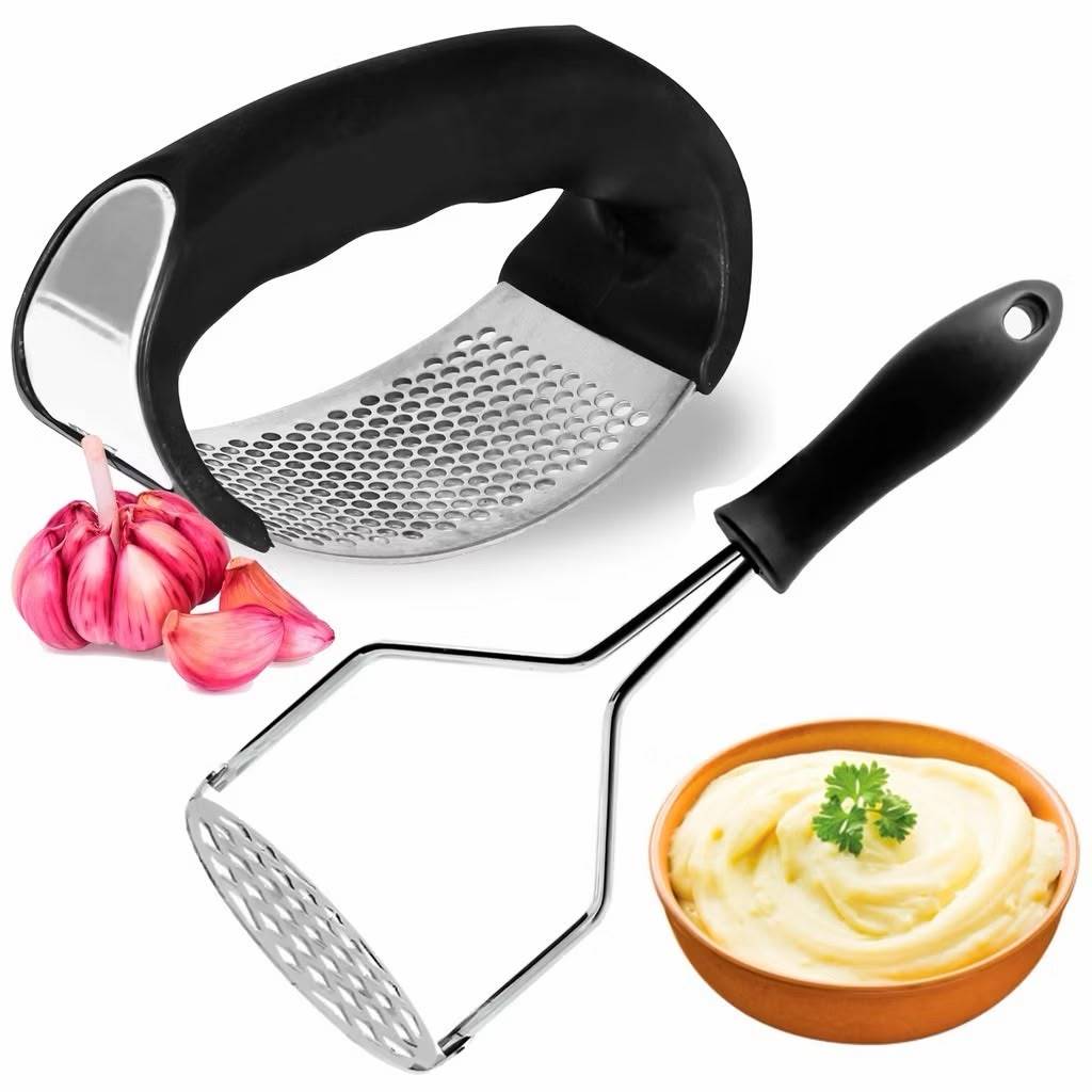 Conjunto de Inox Amassador de Batata e Espremedor de Alho para Cozinha