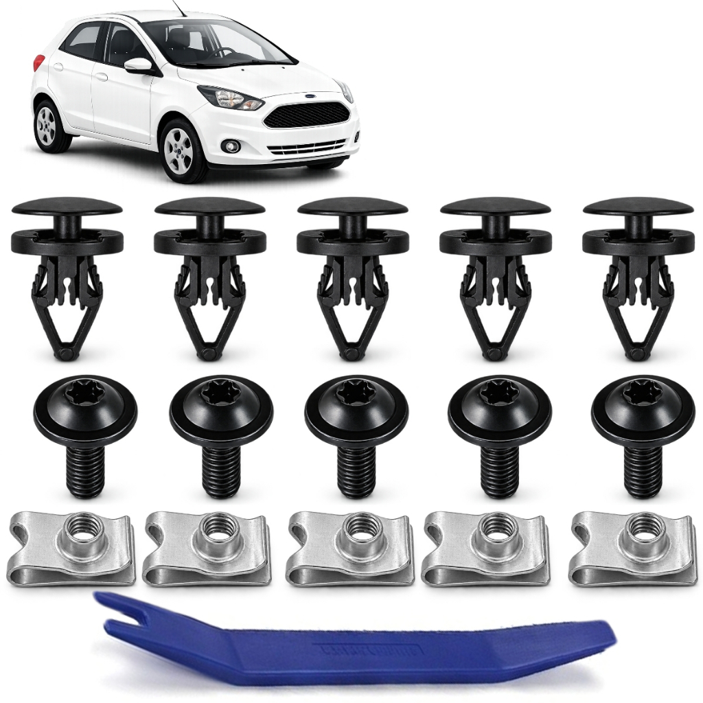 Kit 15 Grampo Presilha Spoiler Dianteiro Compativel com Ford Ka Hatch e Sedan 2015 Até 2021