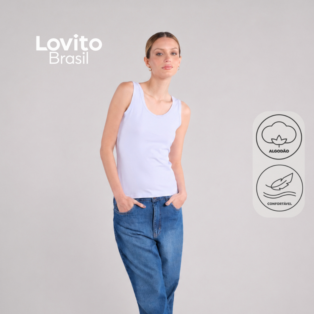 Lovito Regata Básica Feminina de Algodão TKB20432073