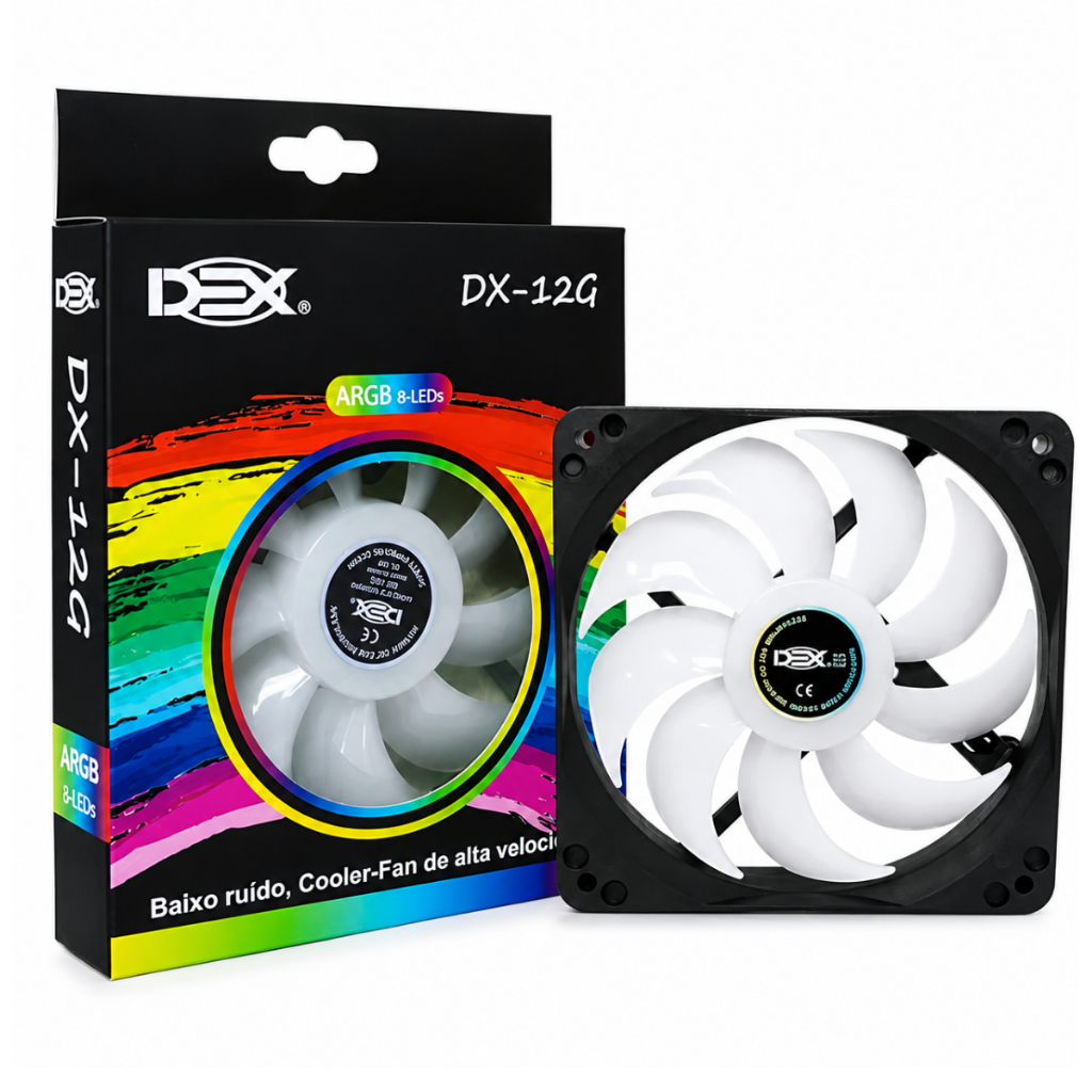 Cooler Fan 120mm 12cm 8 Led Rgb Colorido Gabinete Pc Cpu Silencioso Dex