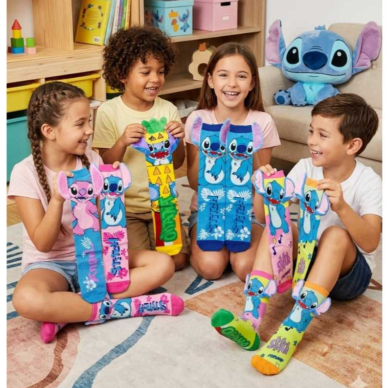 Meia Maluca Meia Cano Alto Stitch Disney com Orelhas 3D Adulto e Infantil Tamanho Unnico
