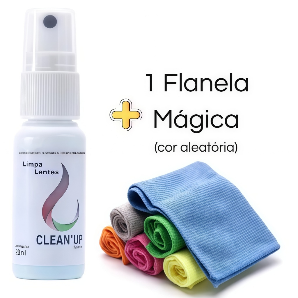Kit de Limpa Lentes e Telas Clean Up 25ml Óculos TV LCD Plasma Celular + Flanelas