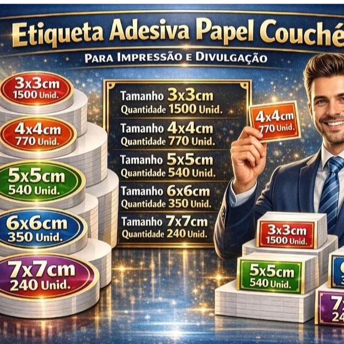 SUPER KIT Etiquetas Adesivas Premium em Papel Couchê Fosco Destaque Sua Marca