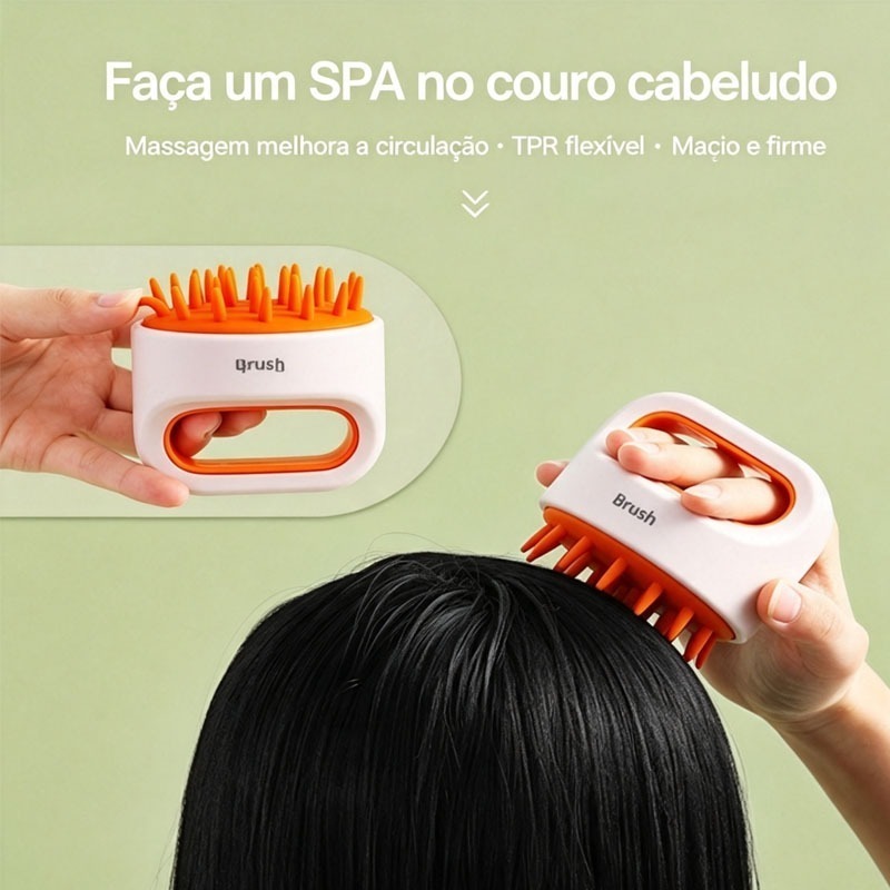 Escova Lavadora de Cabelo Massage Relaxante, Não Arranha o Couro Cabeludo, Remove Oleosidade e Caspa, Cuidado Capilar