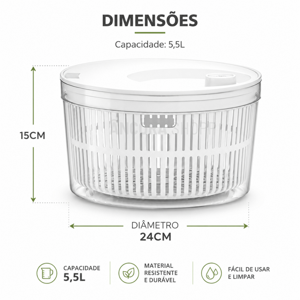 Secador de Salada 5,5L Centrífuga Manual com Tampa de Acrílico — foto 8