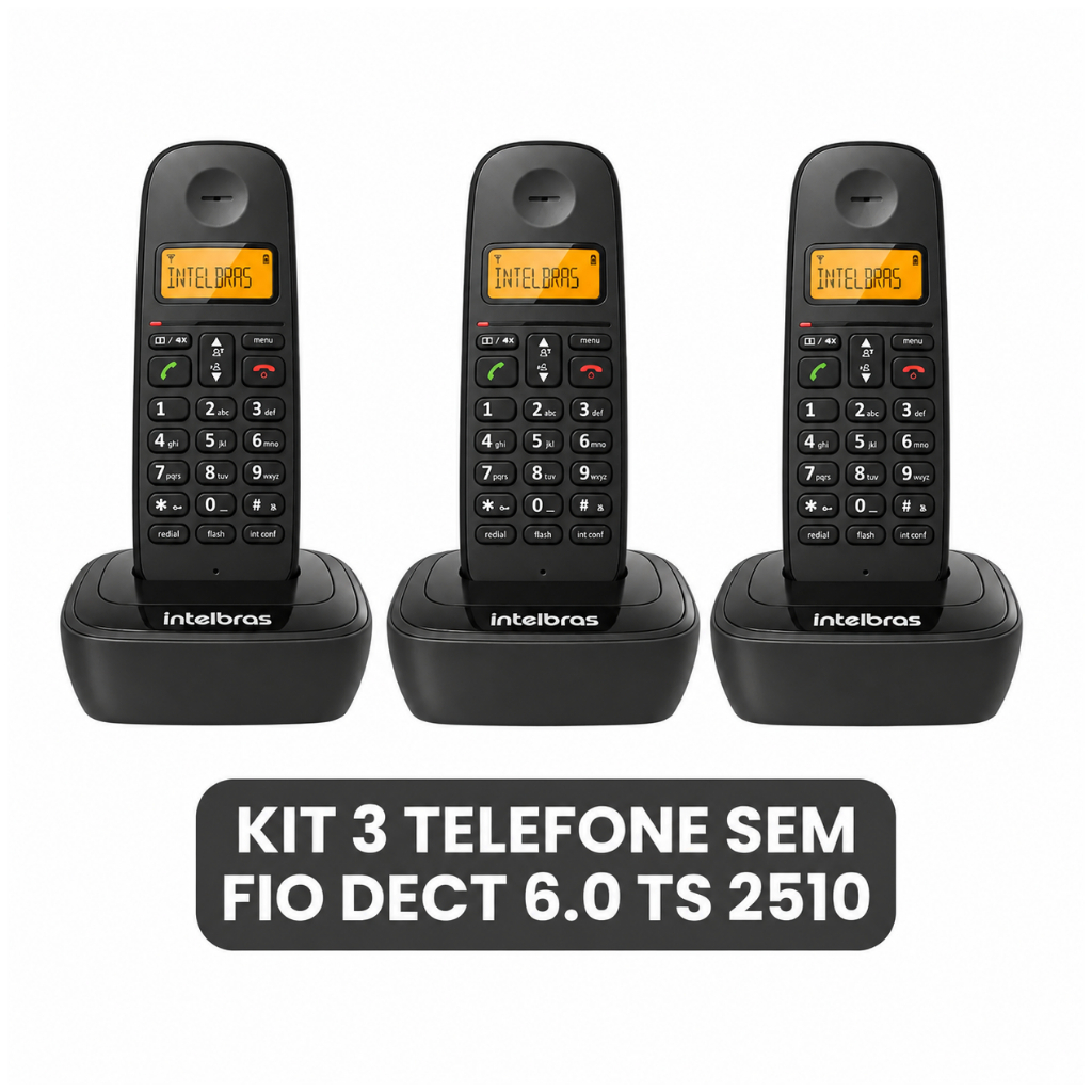 Kit 3 Telefones Sem Fio Intelbras TS 2510 DECT 6.0 Bivolt