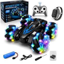 Carrinho de Controle Remoto Maluco Acrobático 4x4 Gira 360 Graus Luzes LED Gestos Recarregável Brinquedo Infantil