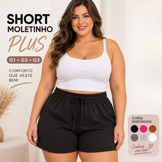 Short Feminino Plus Size Moletinho G1 G2 G3 Cintura Alta Elástico Confortável Sem Bolso |0822| Oferta