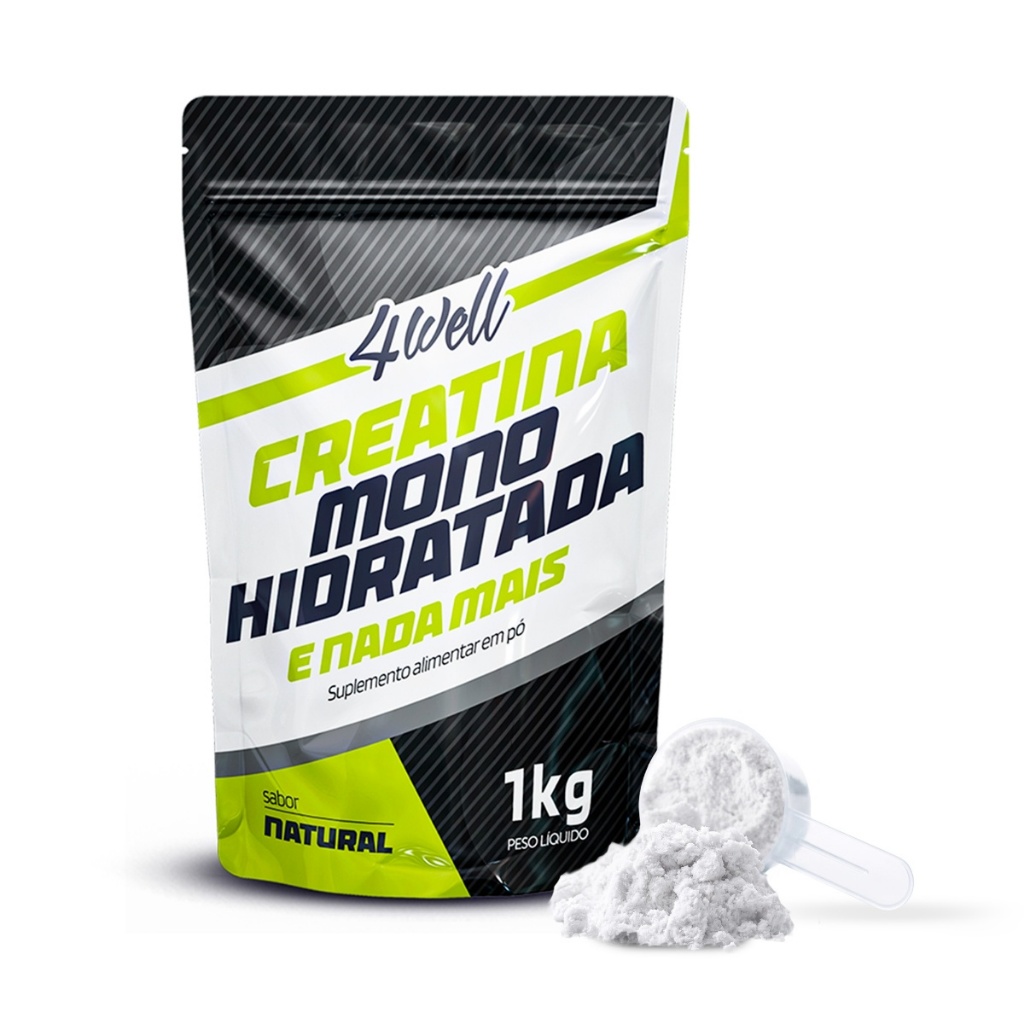 Creatina Monohidratada 4Well 1kg em Pó 100% Pura Sem Sabor Laudo Laboratorial Rende Mais