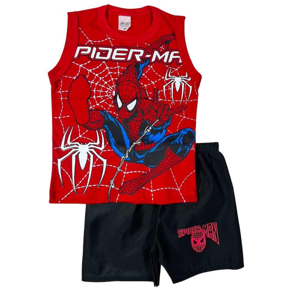 Roupa Infantil Do Homem Aranha Regata e Short Personagens