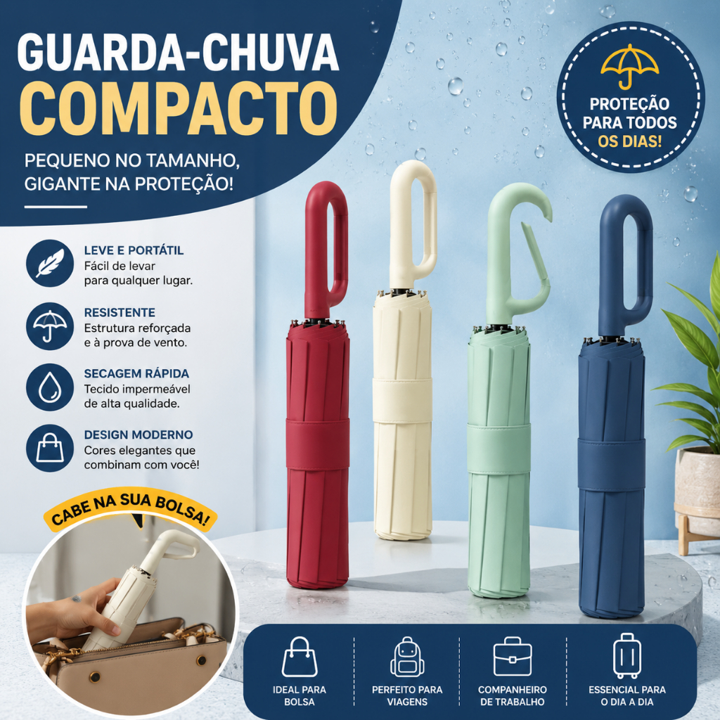 Guarda-Chuva Reforçado À Prova De Vento Automático Dobrável Compacto Portátil Viagem Sol