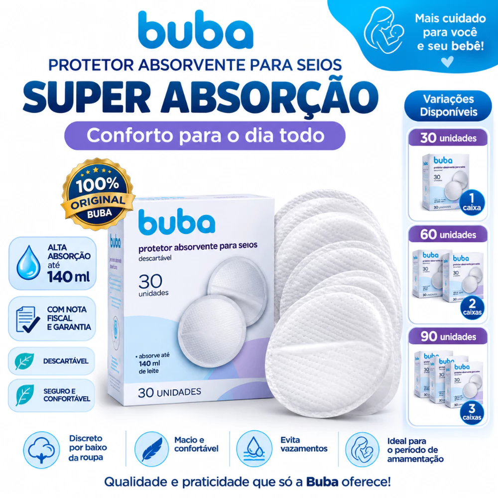 Kit 30 60 90 Protetor Absorvente Descartavel Seios Amamentação Protetor de Peito Lactante Discreto Atoxico Buba