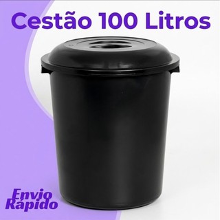 Cesto Fechado Redondo Gigante 100 Litros Plástico Resistente Cestao Organizador Roupa Lixo Lixeira