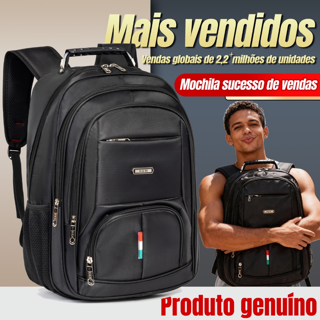 Mochila Masculina Reforçada Grande para Notebook Impermeável Trabalho Faculdade Viagem Resistente — imagem 2 de 2