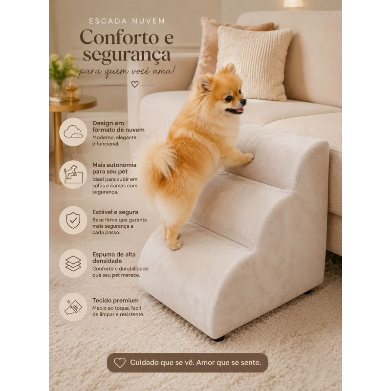 Escada Pet Nuvem + Ossinho Pelucia Várias Cores para Cachorros e Gatos.