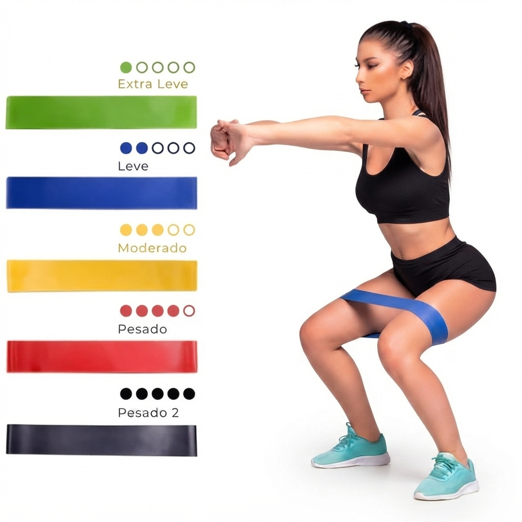 Kit 5 Faixas Elásticas Funcional Treino Pilates Fisioterapia Exercícios E Alongamentos