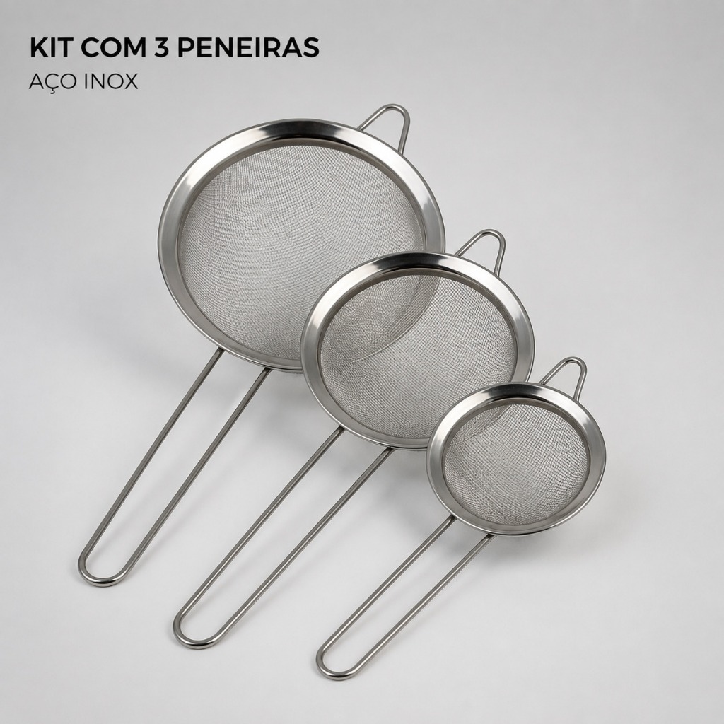 3 Peças Peneira Coador Em Aço Inox Para Cozinha 3 Tamanhos 8/10/12CM