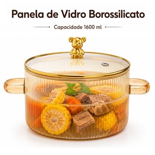 Panela de Vidro 1,8L Borossilicato com Tampa Transparente e Alças Duplas para Sopa Macarrão Legumes