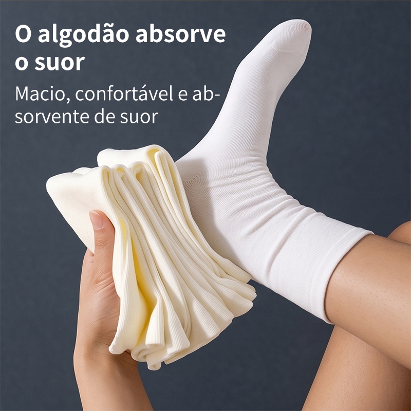 3/6/9/12 pares meia branca feminina, cano médio de algodão, para outono e inverno, combina com sapatos sociais