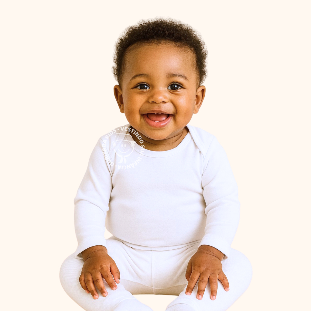 Kit 3 Peças - Body Baby Branco Em Suedine Manga Longa - RN ao GG