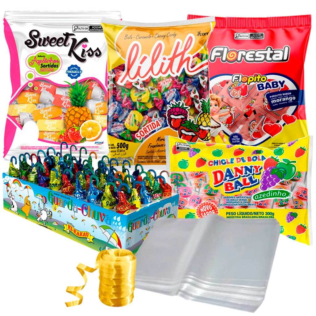 Kit de Doces para Doação - Dia das Crianças - 50 Lembrancinhas (Acompanha Embalagem)