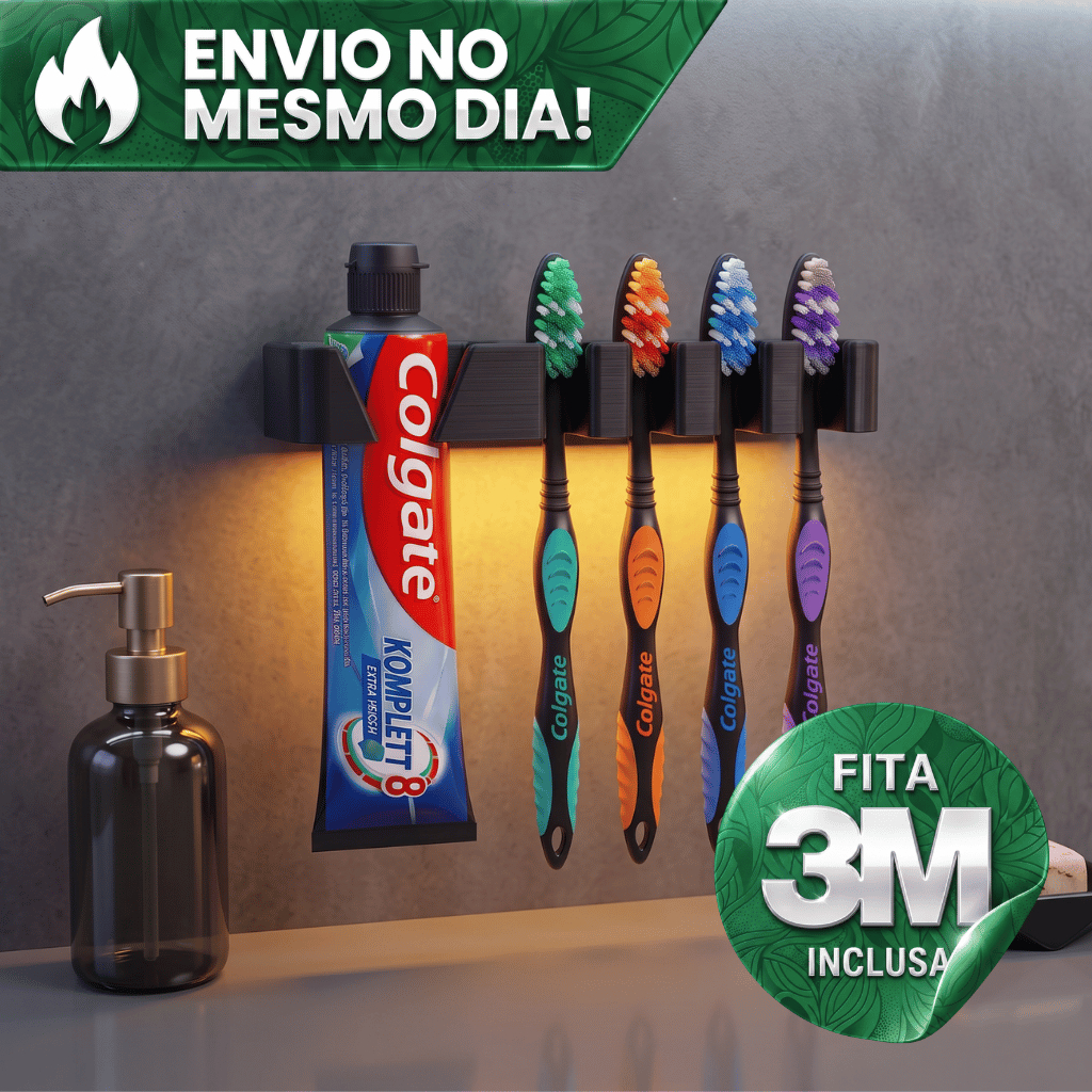 Organizador de Banheiro 5 em 1 Porta Escova de Dente Porta Creme Dental Adesivo 3M Sem Furo Evita Lodo