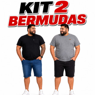 Kit 2 Bermudas Jeans Masculinas Plus Size com Elastano Tamanho Grande 48 ao 54 Bermuda Masculina Jeans Stretch