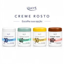 Creme Hidratante Facial Rosto 30+ 40+ 50+ 60+ Vitamina E Colágeno + Ácido Hialurônico Lucy’s - 100g