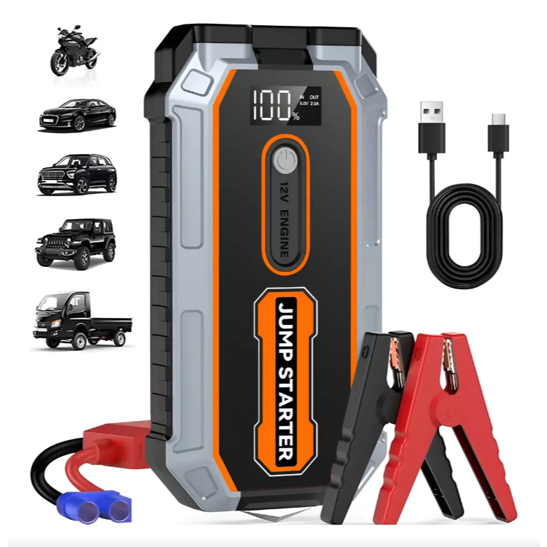Auxiliador de Partida Veicular 15800mAh 1200A 12V, Power Bank Portátil com Quebra-Vidro LED